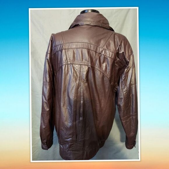 Gallery Rich Brown Leather Jacket Coat size Med. The inside is quilted. Slight w - Picture 3 of 7